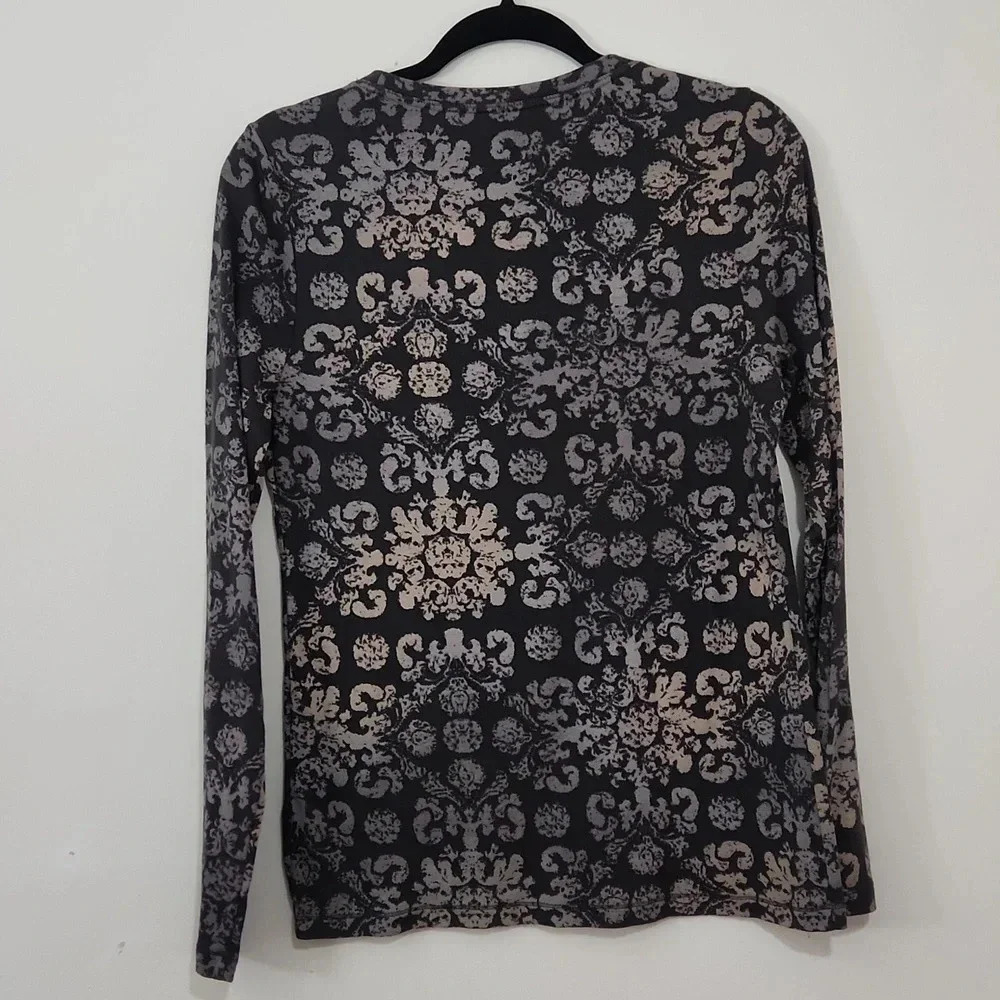 Sonoma Everyday Tee ling sleeve patterned top grey M Medium - Picture 3 of 4